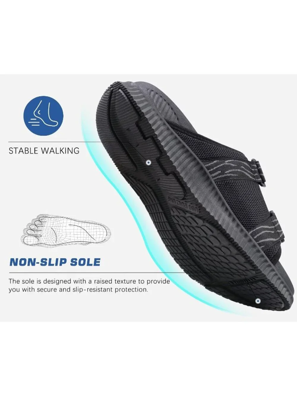 Men's Black Athletic Thick Cushion Recovery Sport Slides Orthotic Sandal Shoes